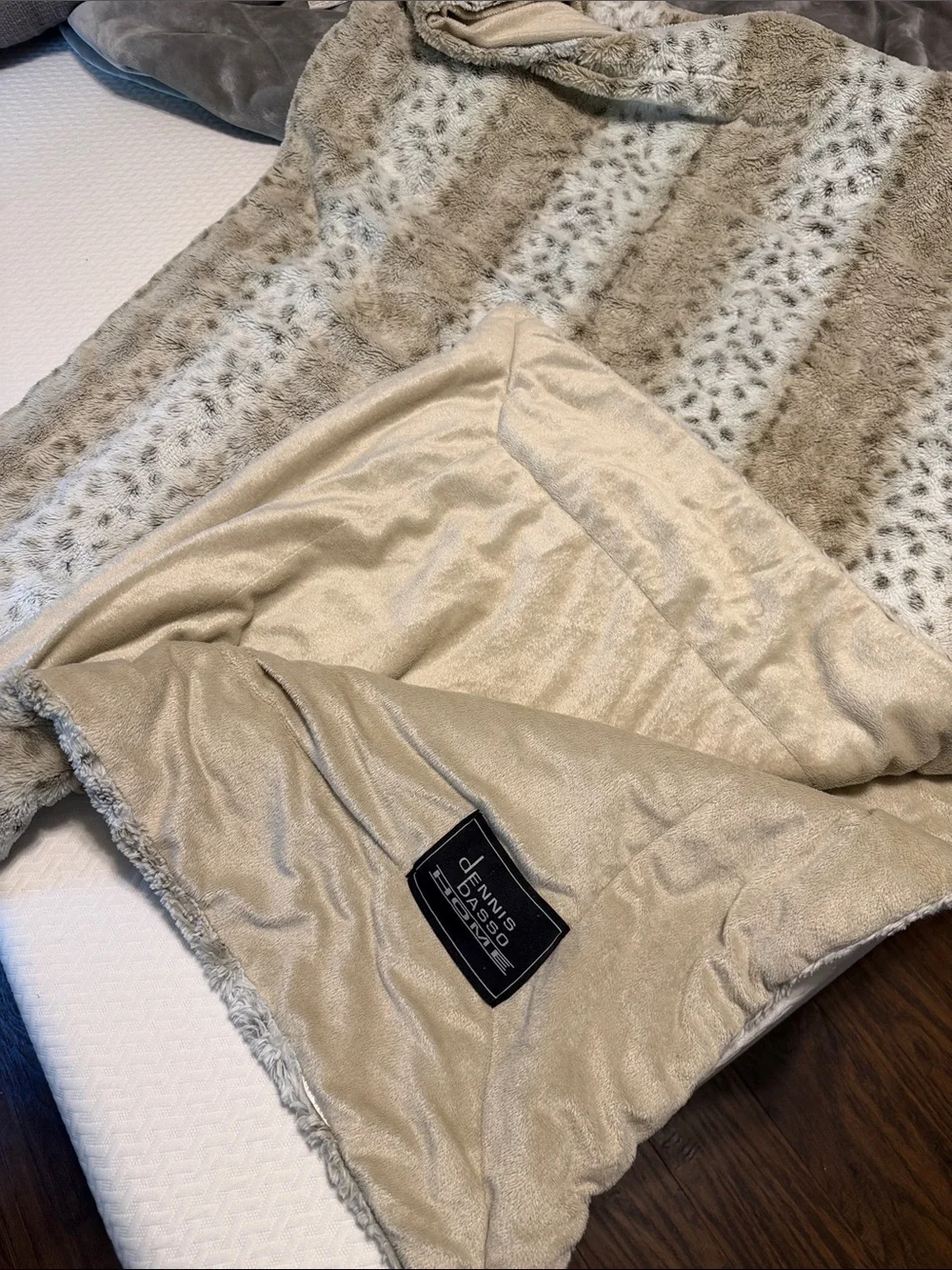 dennis basso Taupe and Cream Faux Fur Throw Blanket